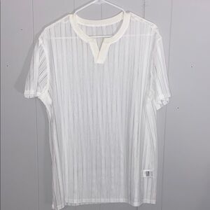 White Short Sleeve Tee with Split V-Neck and Relaxed Fit